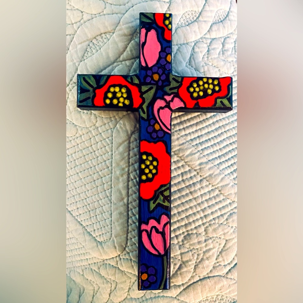 8" x 4.5" hand painted wood cross